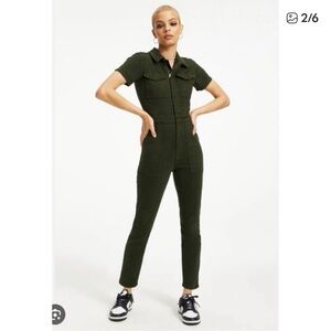 Good American Dark Olive Utility Zip Jumpsuit